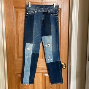 7 for All Mankind sz 26 multicolor pieced jeans with destruction.   EUC